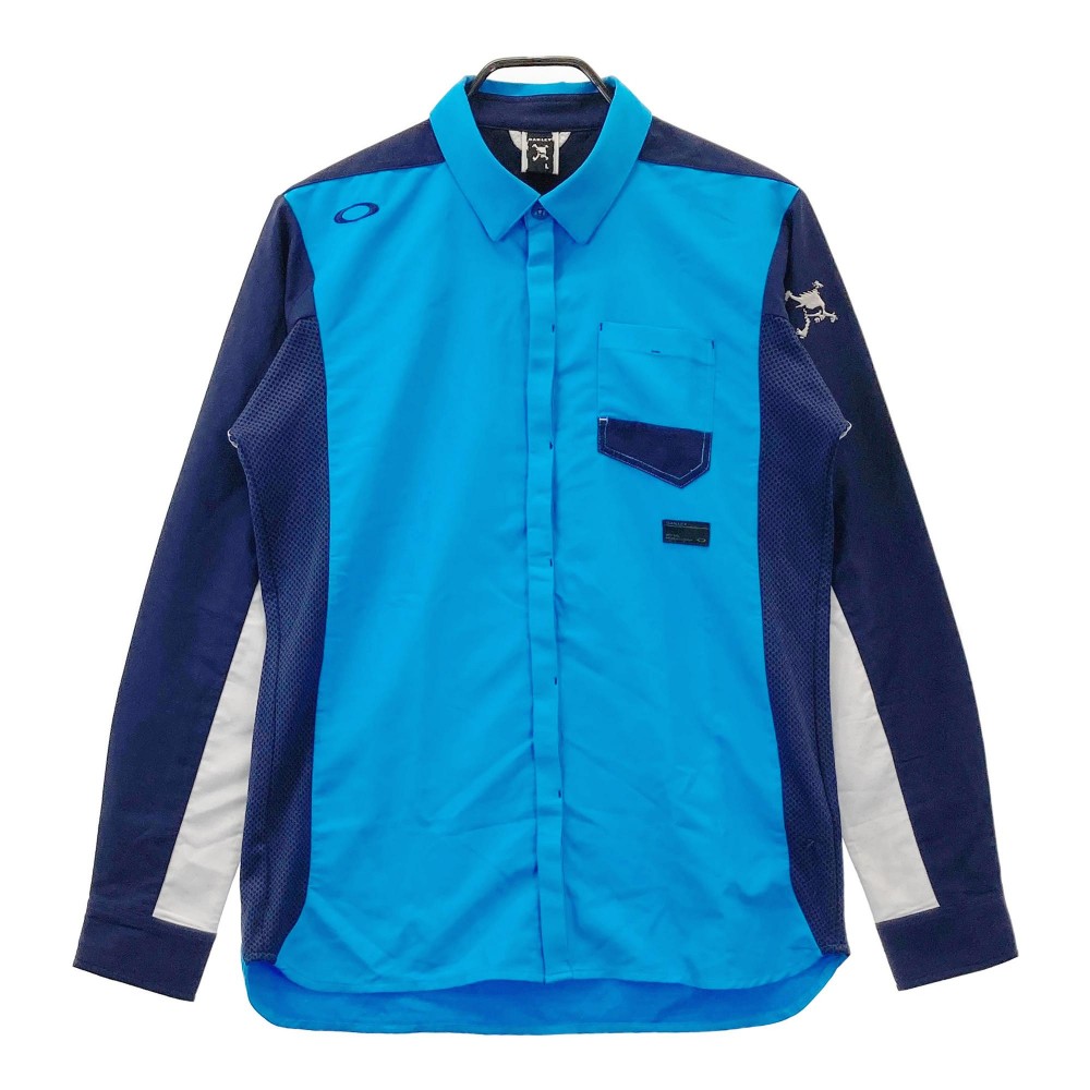 OAKLEY オークリー 長袖シャツ 切替 スカル刺繍 ドット柄 ブルー系 L 【中古】ゴルフウェア メンズ