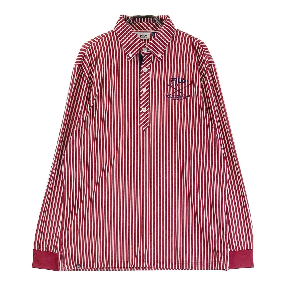 FILA GOLF フィラゴルフ ML4HM524 長袖ポロシャツ ボタンダウン ストライプ柄 レッド系 L 【中古】ゴルフウェア メンズ