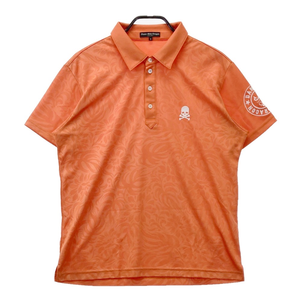 DANCE WITH DRAGON ダンスウィズドラゴン 半袖ポロシャツ 総柄 オレンジ系 3 【中古】ゴルフウェア メンズ