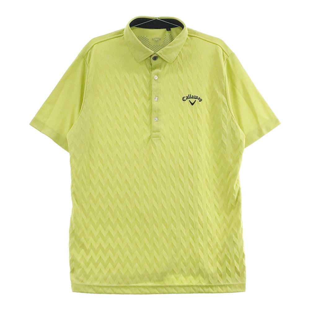 CALLAWAY キャロウェイ 2021年モデル 半袖ポロシャツ プリーツ加工 シェブロン柄 グリーン系 3L 【中古】ゴルフウェア メンズ