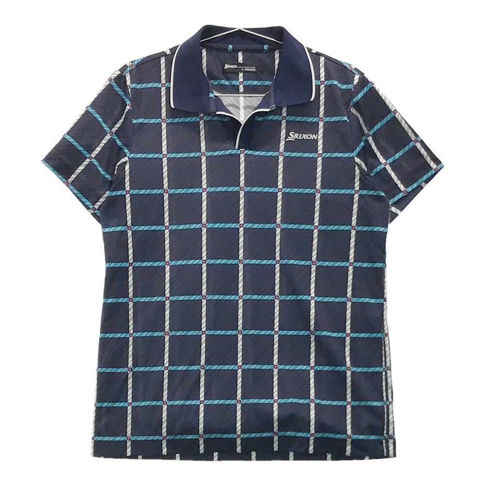 SRIXON スリクソン by DESCENTE 半袖ポロシャツ チェック柄 ネイビー系 M 【中古】ゴルフウェア メンズ