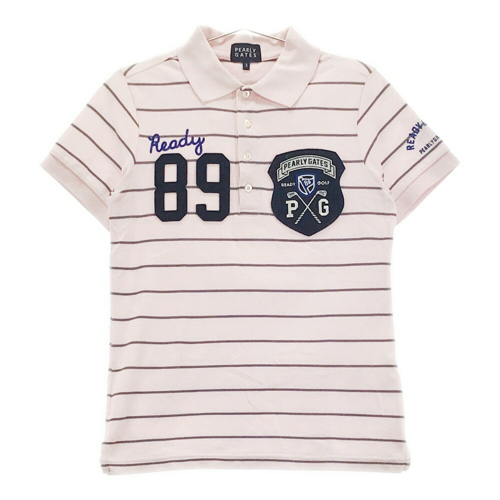 PEARLY GATES パーリーゲイツ 半袖ポロシャツ ボーダー柄 ピンク系 3 【中古】ゴルフウェア メンズ