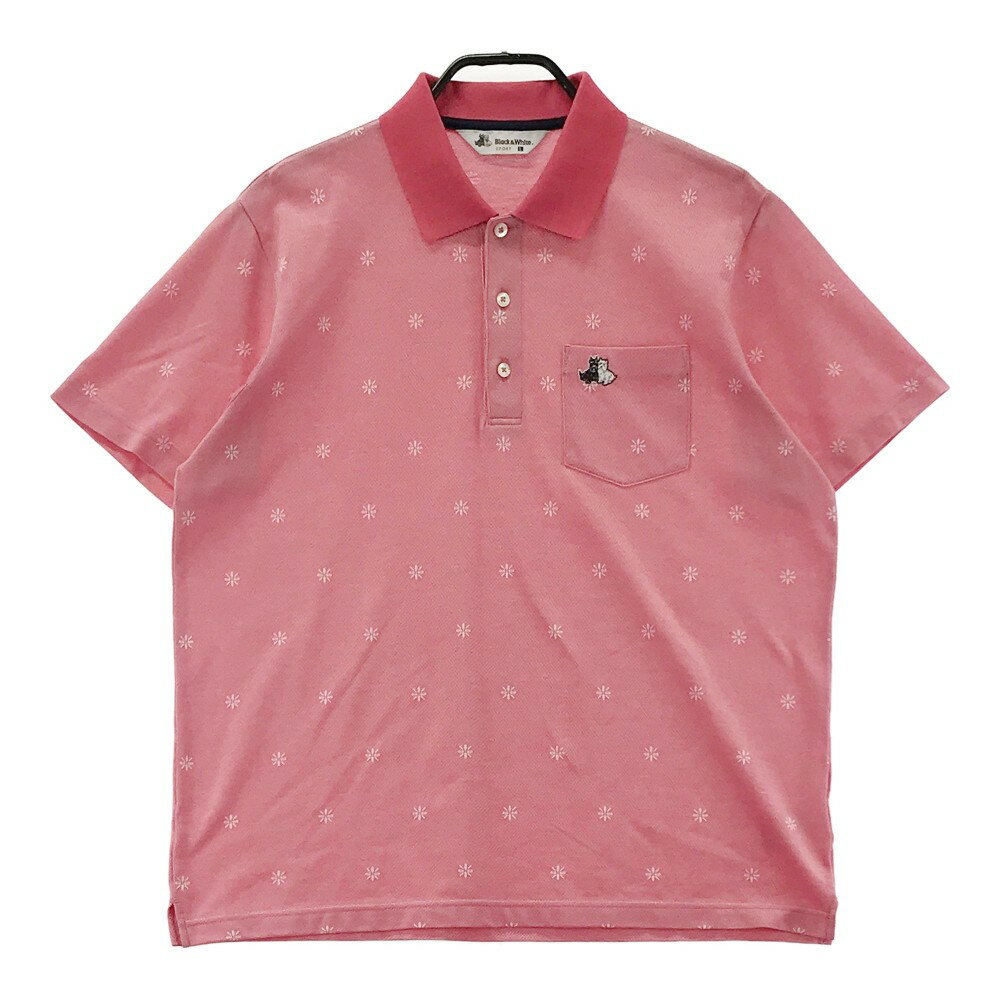 BLACK&WHITE ブラックアンドホワイト 半袖ポロシャツ 総柄 ピンク系 L 【中古】ゴルフウェア メンズ