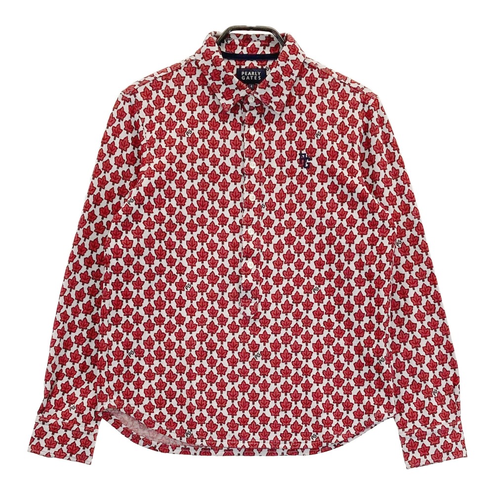 PEARLY GATES パーリーゲイツ 長袖ポロシャツ 総柄 レッド系 4 【中古】ゴルフウェア メンズ