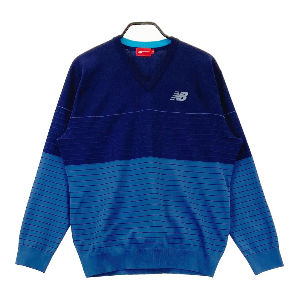 NEW BALANCE ニューバランス Vネックニット セーター ボーダー柄 ネイビー系 5 【中古】ゴルフウェア メンズ