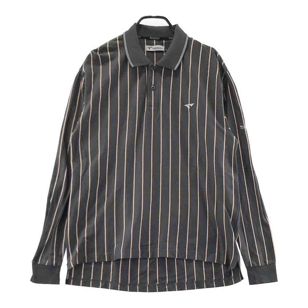 BRIDGESTONE GOLF ブリヂストンゴルフ 長袖ポロシャツ TOUR STAGE ストライプ柄 グレー系 L 【中古】ゴルフウェア メンズ