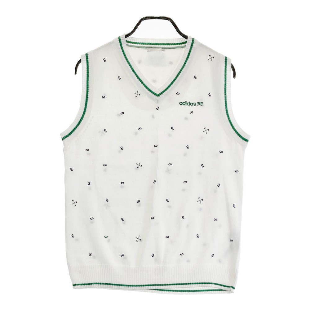 ADIDAS GOLF アディダスゴルフ Vネック ニットベスト 総柄 ホワイト系 L 【中古】ゴルフウェア メンズ
