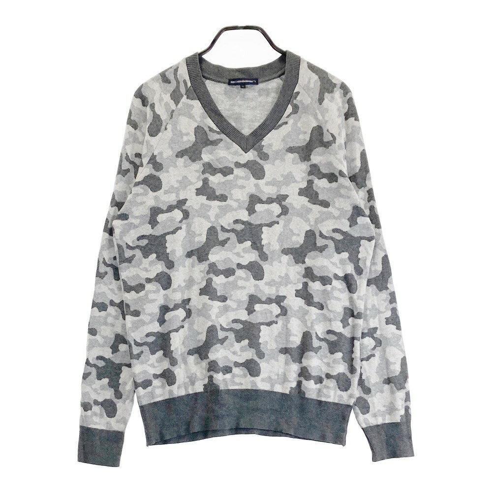 ROSASEN ロサーセン Vネック ニットセーター カモフラ柄 グレー系 L 【中古】ゴルフウェア メンズ