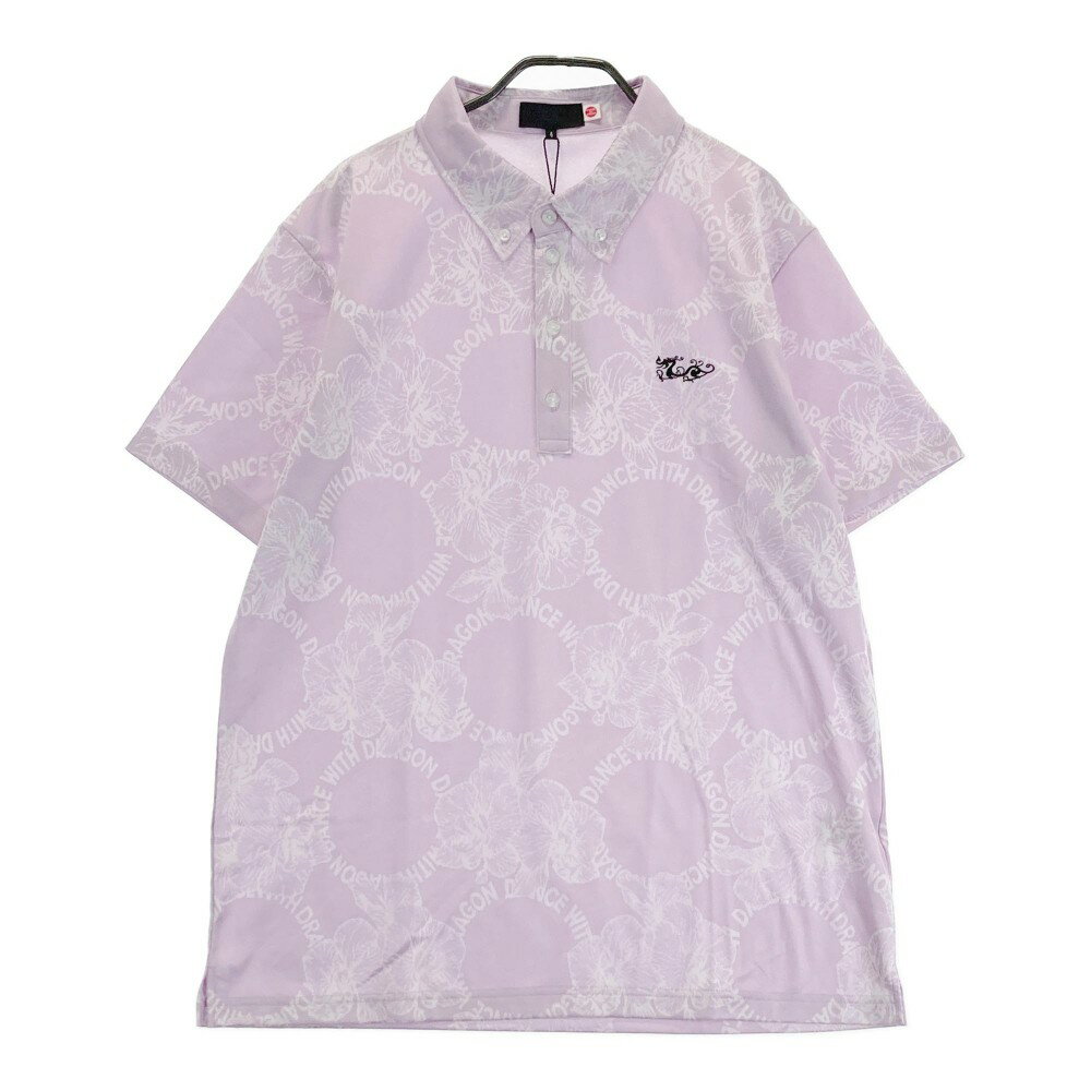 DANCE WITH DRAGON ダンスウィズドラゴン 2024年モデル 半袖ポロシャツ ボタンダウン サークルロゴ 総柄 パープル系 4 【中古】ゴルフウェア メンズ