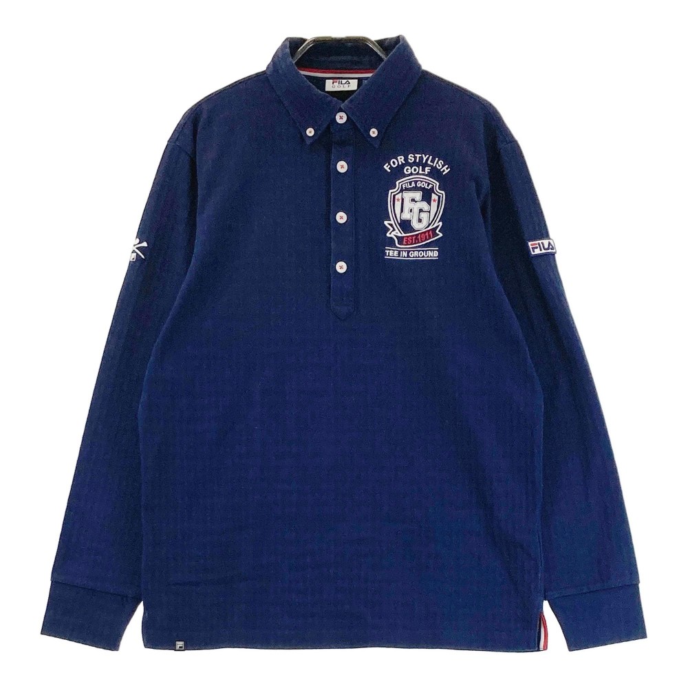 FILA GOLF フィラゴルフ 長袖ポロシャツ ボタンダウン ダイヤ 総柄 ネイビー系 L 【中古】ゴルフウェア メンズ