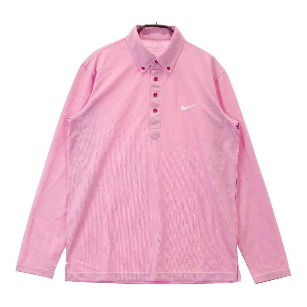 NIKE GOLF ナイキゴルフ ボタンダウン 長袖ポロシャツ ストライプ柄 ピンク系 M 【中古】ゴルフウェア メンズ