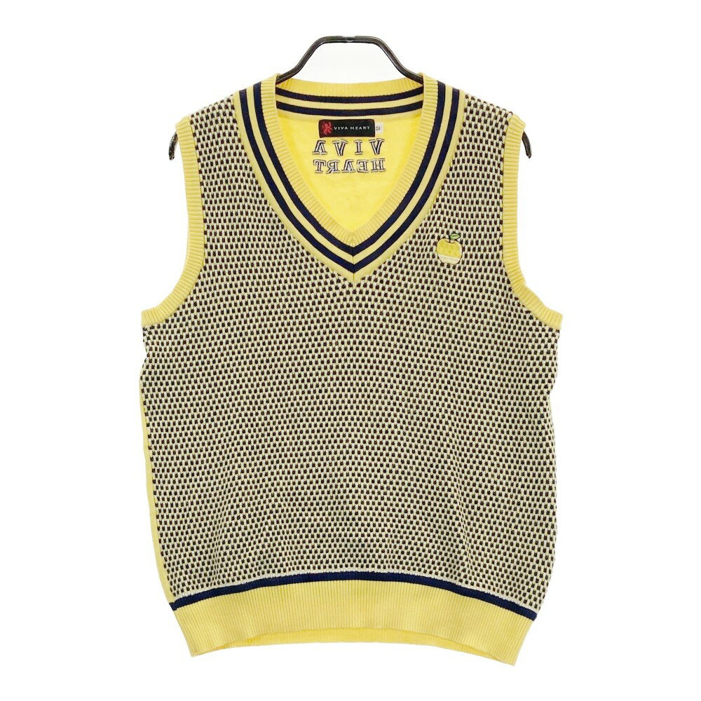 VIVA HEART ビバハート 011-42970 Vネック ニットベスト 総柄 イエロー系 52 【中古】ゴルフウェア メンズ