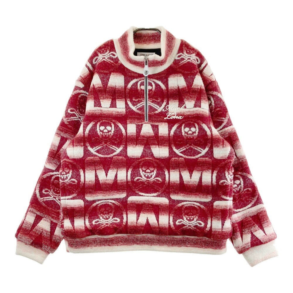 MARK&LONA マークアンドロナ 2023年モデル 裏地付ハーフジップニットセーター 総柄 レッド系 50 【中古】ゴルフウェア メンズ