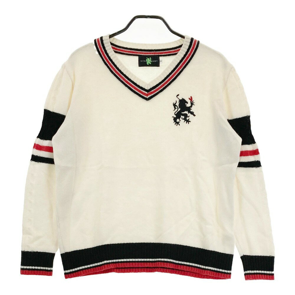 VIVA HEART ビバハート 011-17110 Vネック ウール混ニットセーター ホワイト系 52 【中古】ゴルフウェア メンズ