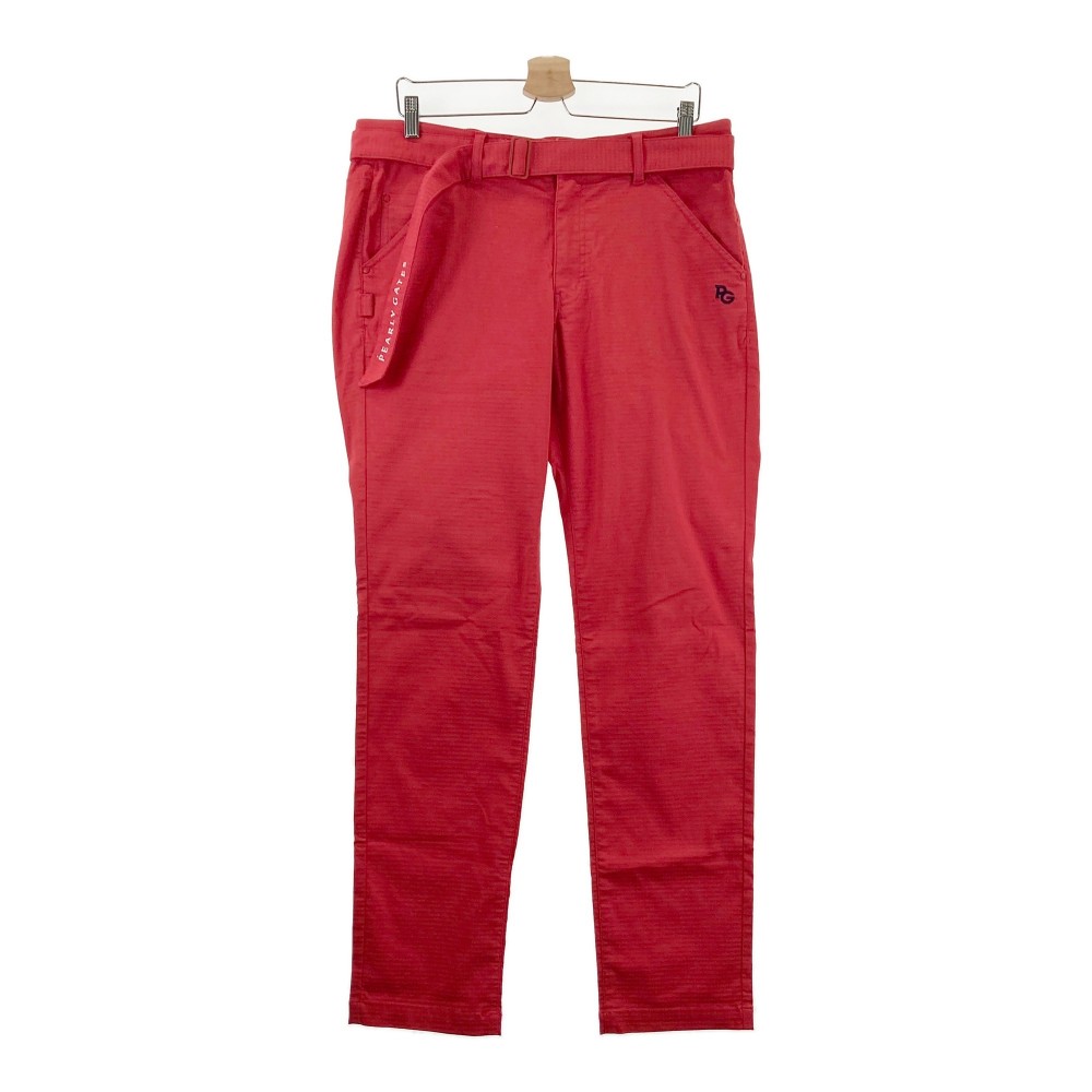 PEARLY GATES パーリーゲイツ 2022年モデル ベルト付き ストレッチパンツ ボーダー柄 レッド系 6 【中古】ゴルフウェア メンズ