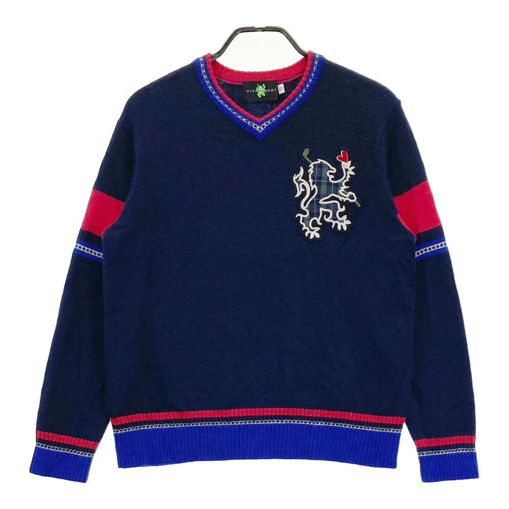 VIVA HEART ビバハート 011-15110 Vネック ウール ニットセーター ネイビー系 52 【中古】ゴルフウェア メンズ