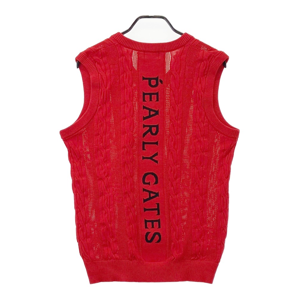 PEARLY GATES パーリーゲイツ 2022年モデル ニットベスト ケーブル編み レッド系 6 【中古】ゴルフウェア メンズ