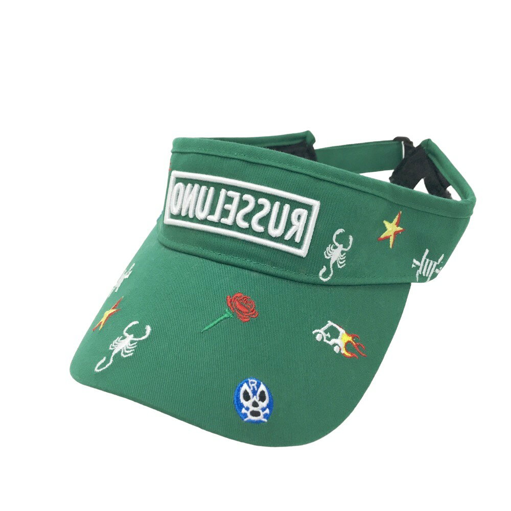 RUSSELUNO ラッセルノ RS-1912104 サンバイザー ルチャ 刺繍総柄 グリーン系 F 【中古】ゴルフウェア