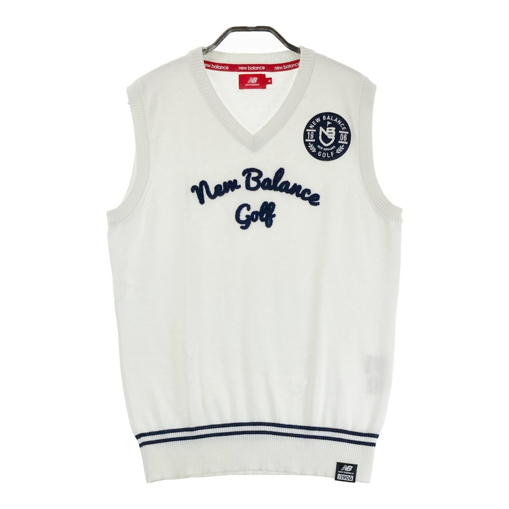 NEW BALANCE ニューバランス Vネック ニットベスト ワッペン ホワイト系 6 【中古】ゴルフウェア メンズ