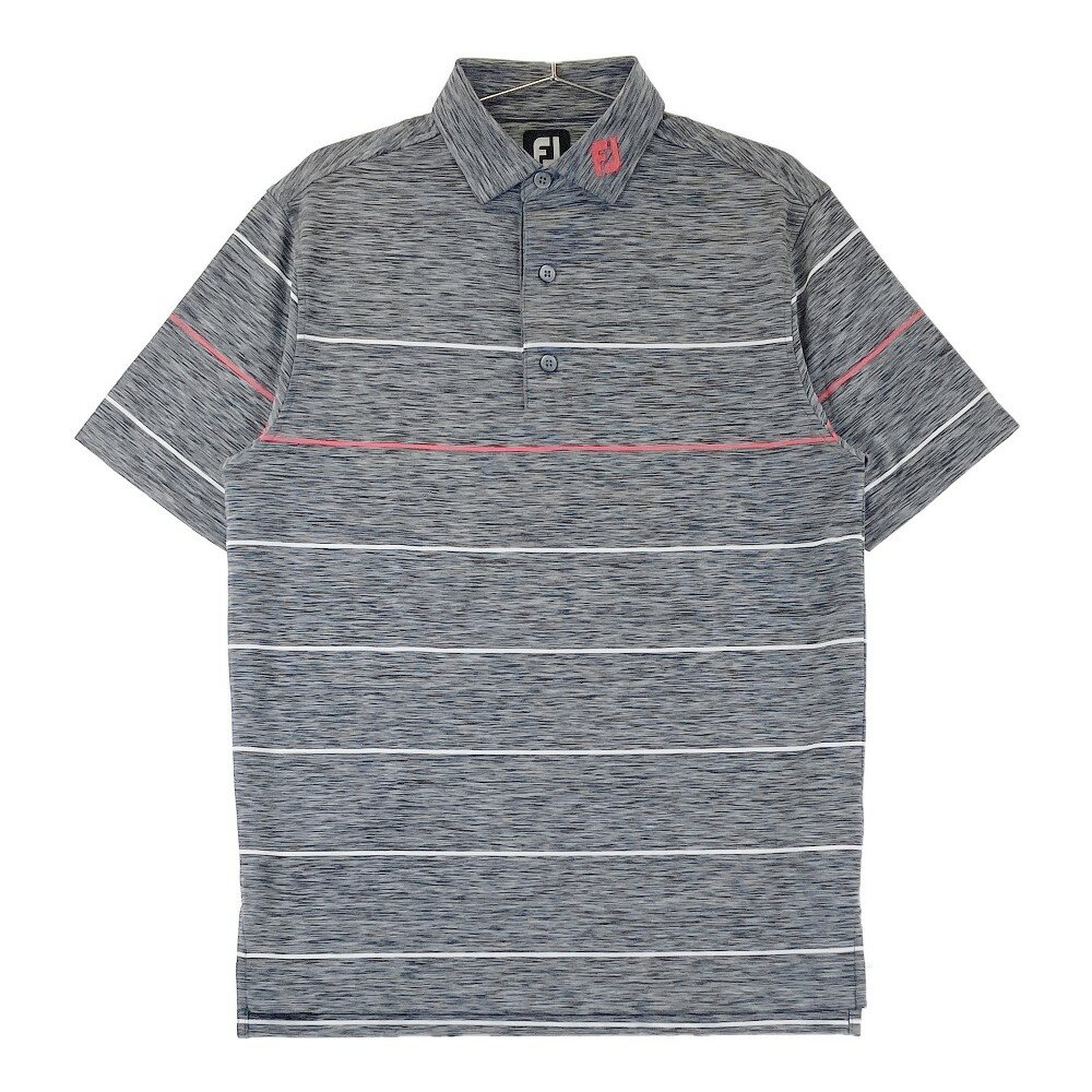 FOOT JOY フットジョイ 半袖ポロシャツ ロゴ刺繍 ボーダー柄 グレー系 L 【中古】ゴルフウェア メンズ