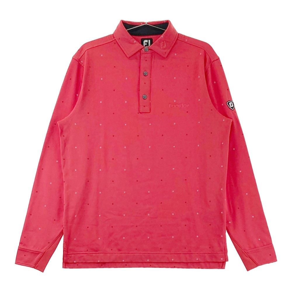 FOOT JOY フットジョイ 長袖ポロシャツ ワッペン 総柄 レッド系 L 【中古】ゴルフウェア メンズ
