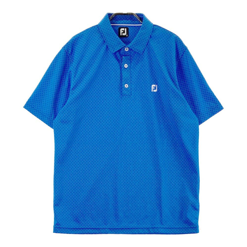 FOOT JOY フットジョイ 2022年モデル 半袖ポロシャツ チェック×ドット 総柄 ブルー系 XL 【中古】ゴルフウェア メンズ