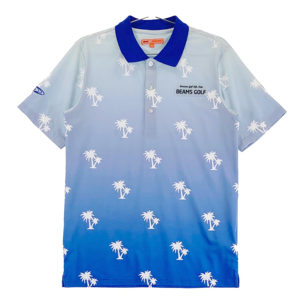 BEAMS GOLF ビームスゴルフ 半袖ポロシャツ ヤシの木 総柄 ブルー系 S 【中古】ゴルフウェア メンズ
