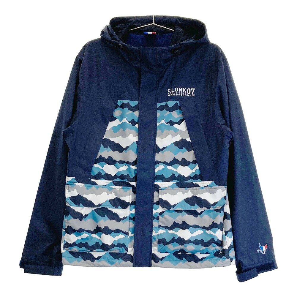 CLUNK クランク フード付 ジップジャケット 裏メッシュ 総柄 ネイビー系 M 【中古】ゴルフウェア メンズ