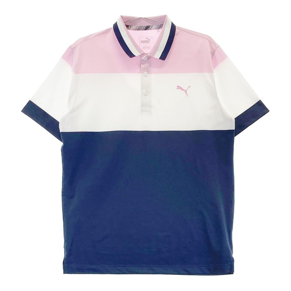 PUMA GOLF プーマゴルフ 半袖ポロシャツ ボーダー ネイビー系 M 【中古】ゴルフウェア メンズ