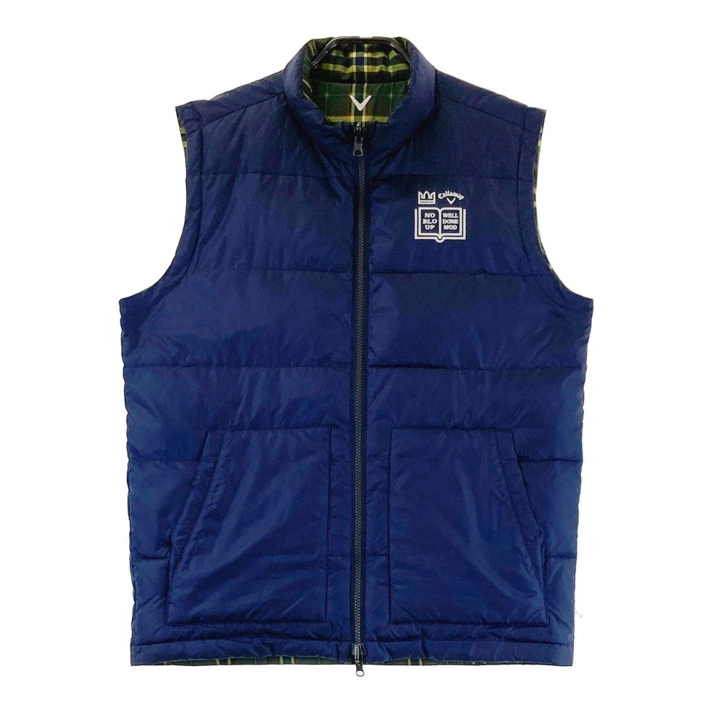 CALLAWAY キャロウェイ リバーシブル ジップ ダウンベスト グリーン/チェック柄 ネイビー系 LL 【中古】ゴルフウェア メンズ