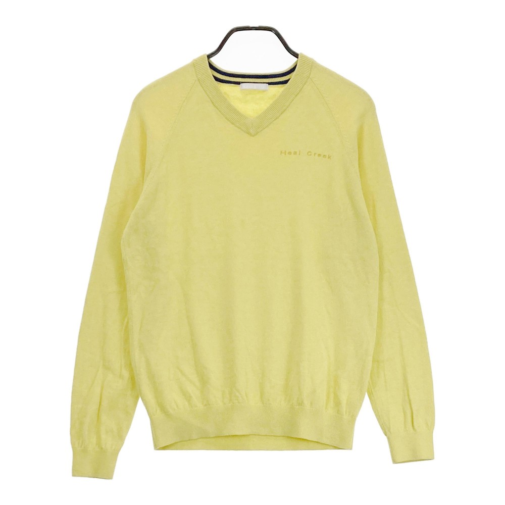 HEAL CREEK ヒールクリーク カシミヤ混 Vネックニットセーター イエロー系 48 【中古】ゴルフウェア メンズ