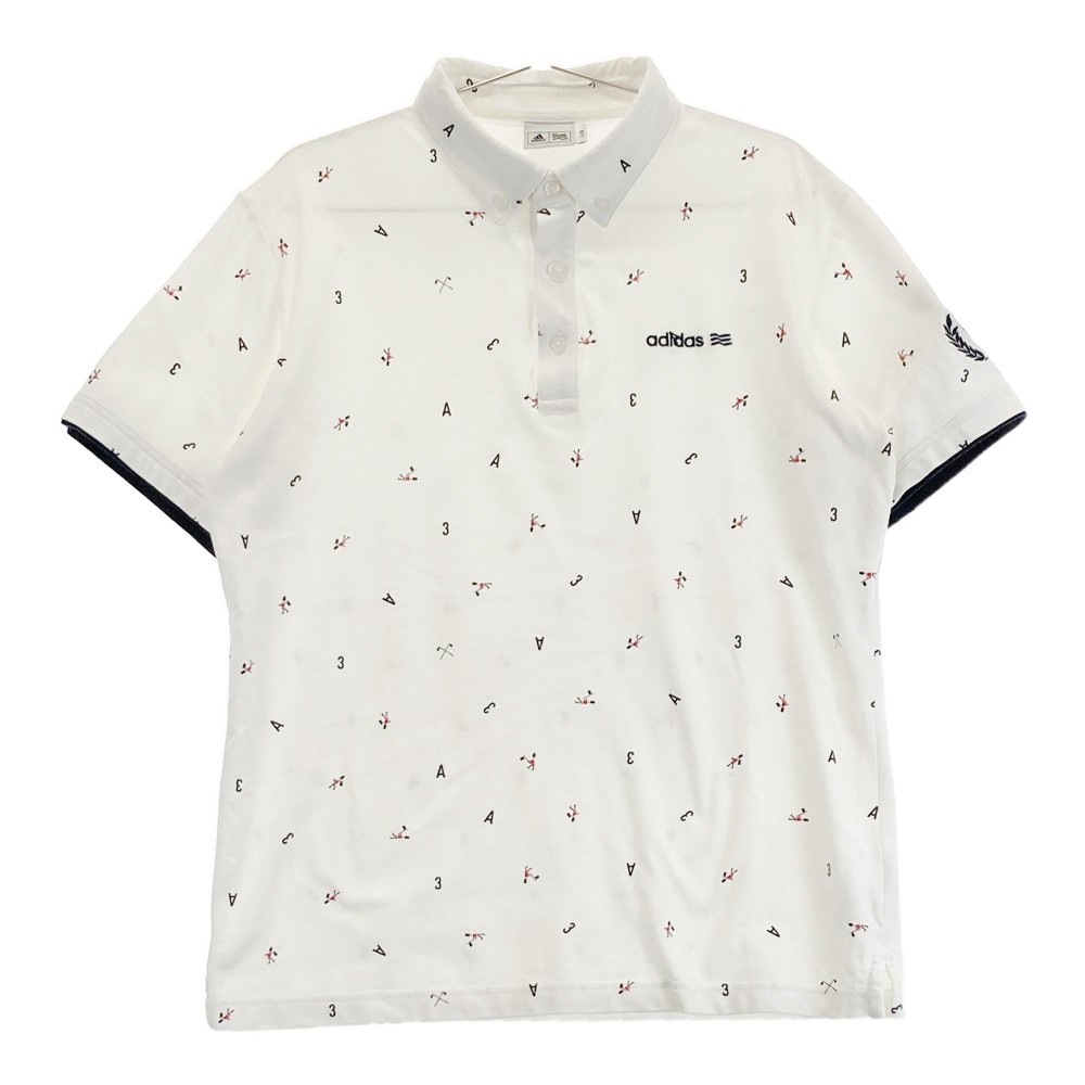 ADIDAS GOLF アディダスゴルフ U31741 半袖ポロシャツ ロゴ刺繍 総柄 ホワイト系 L 【中古】ゴルフウェア メンズ