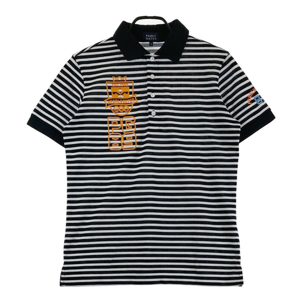 PEARLY GATES パーリーゲイツ 半袖ポロシャツ ボーダー柄 ネイビー系 4 【中古】ゴルフウェア メンズ