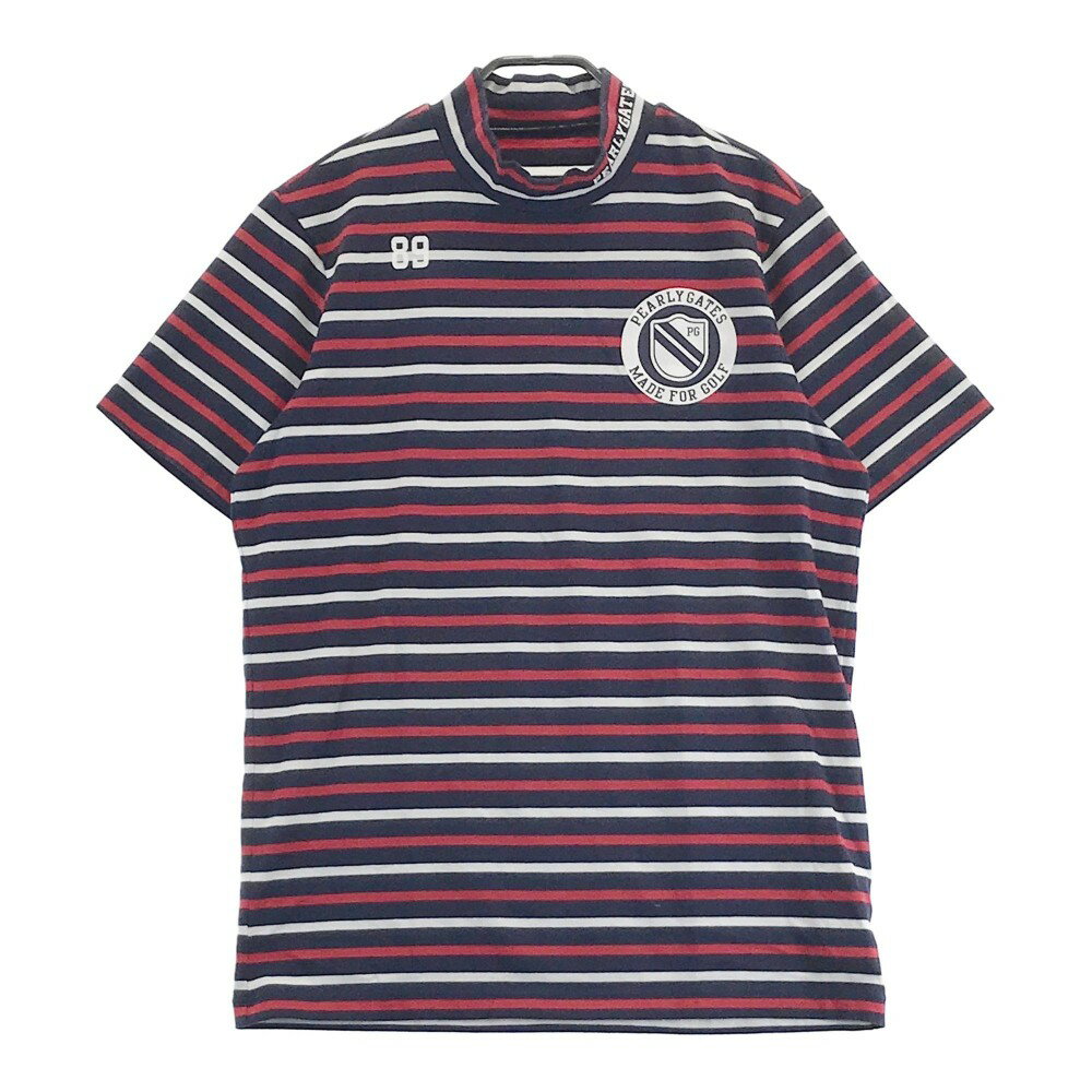 PEARLY GATES パーリーゲイツ ハイネック 半袖Tシャツ ボーダー柄 ネイビー系 5 【中古】ゴルフウェア メンズ