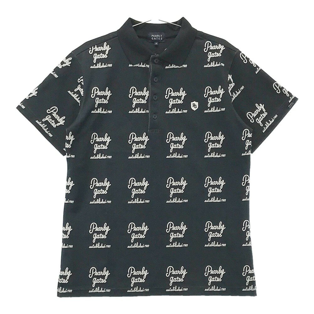 PEARLY GATES パーリーゲイツ 2023年モデル 半袖ポロシャツ ワッペン ロゴ 総柄 ブラック系 5 【中古】ゴルフウェア メンズ