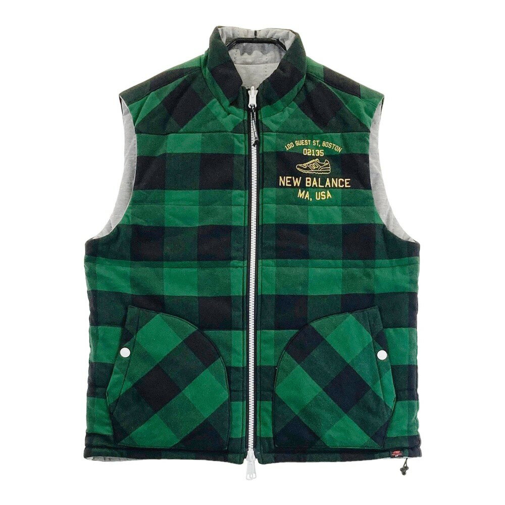 NEW BALANCE ニューバランス リバーシブル 中綿ベスト チェック柄 グリーン系 5 【中古】ゴルフウェア メンズ