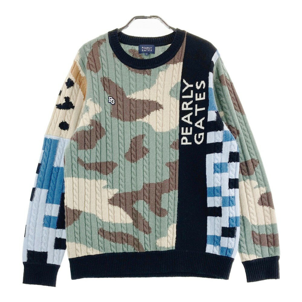 PEARLY GATES パーリーゲイツ 2023年モデル ウール ニット セーター 総柄 ブラック系 4 【中古】ゴルフウェア メンズ