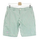 ROUGH&SWELL ラフアンドスウェル 裏メッシュ ハーフパンツ シアサッカー ストライプ柄 グリーン系 M 【中古】ゴルフウェア メンズ(4)