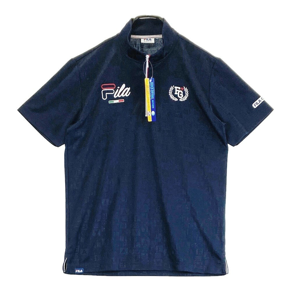 FILA GOLF フィラゴルフ ハーフジップ 半袖ポロシャツ 総柄 ネイビー系 L 【中古】ゴルフウェア メンズ