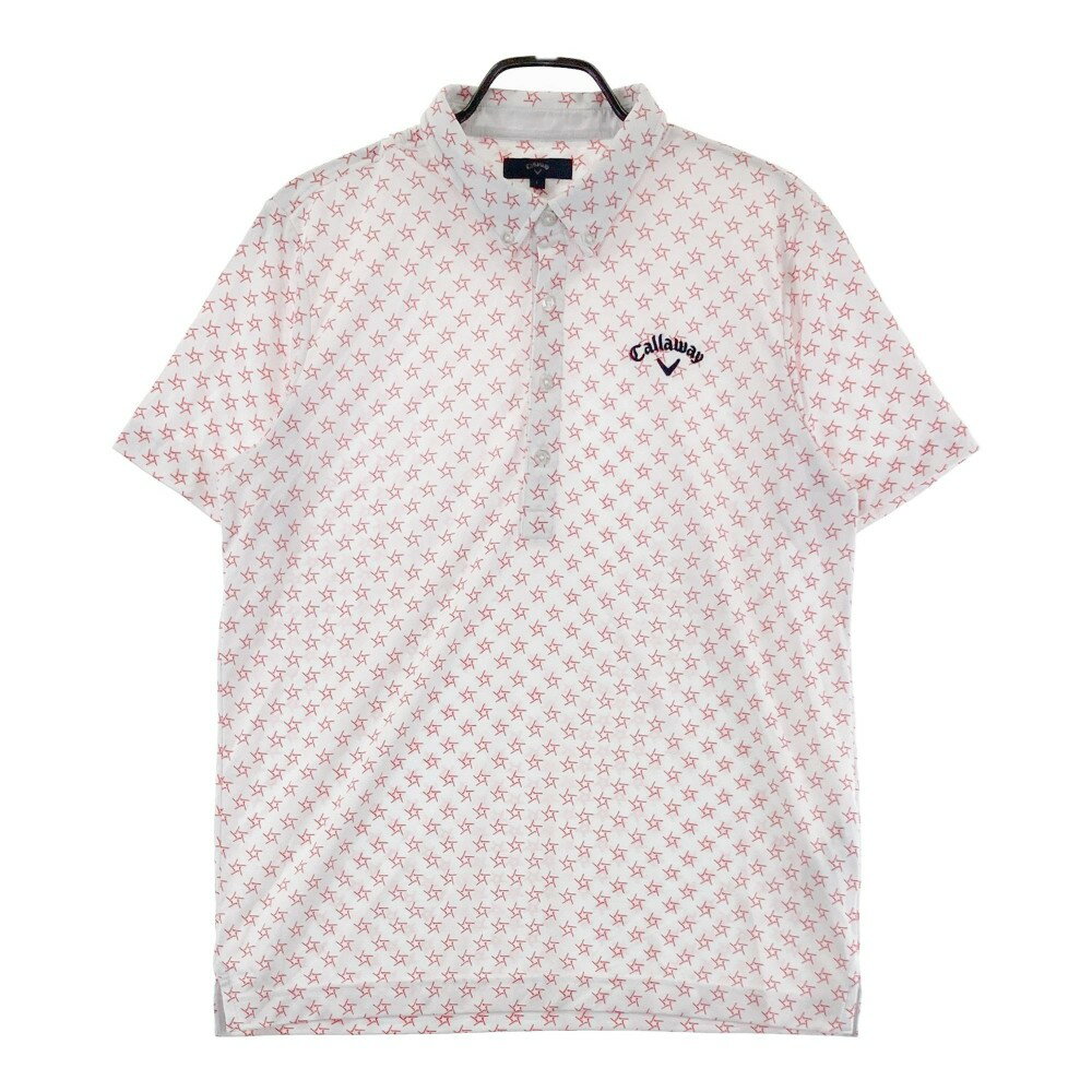 CALLAWAY キャロウェイ 半袖ポロシャツ ボタンダウン 総柄 ホワイト系 L 【中古】ゴルフウェア メンズ