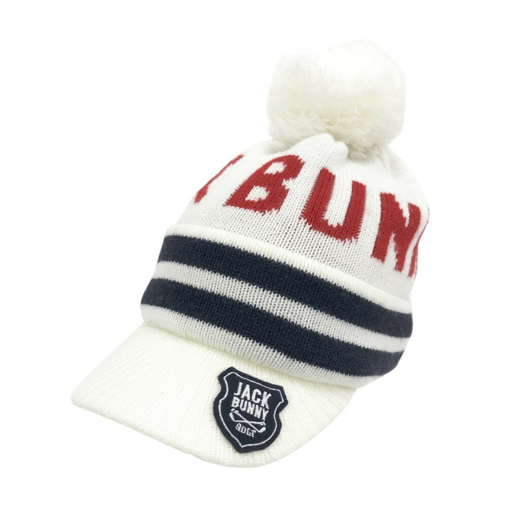 JACK BUNNY ジャックバニー ニットキャップ ボンボン付 ホワイト系 FR 【中古】ゴルフウェア