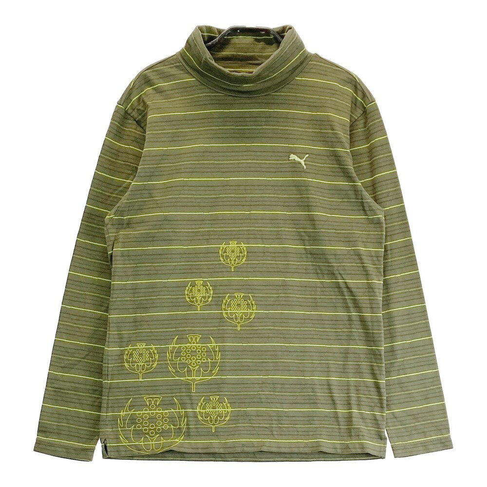 PUMA GOLF プーマゴルフ タートルネック長袖Tシャツ ボーダー柄 カーキ系 L 【中古】ゴルフウェア メンズ