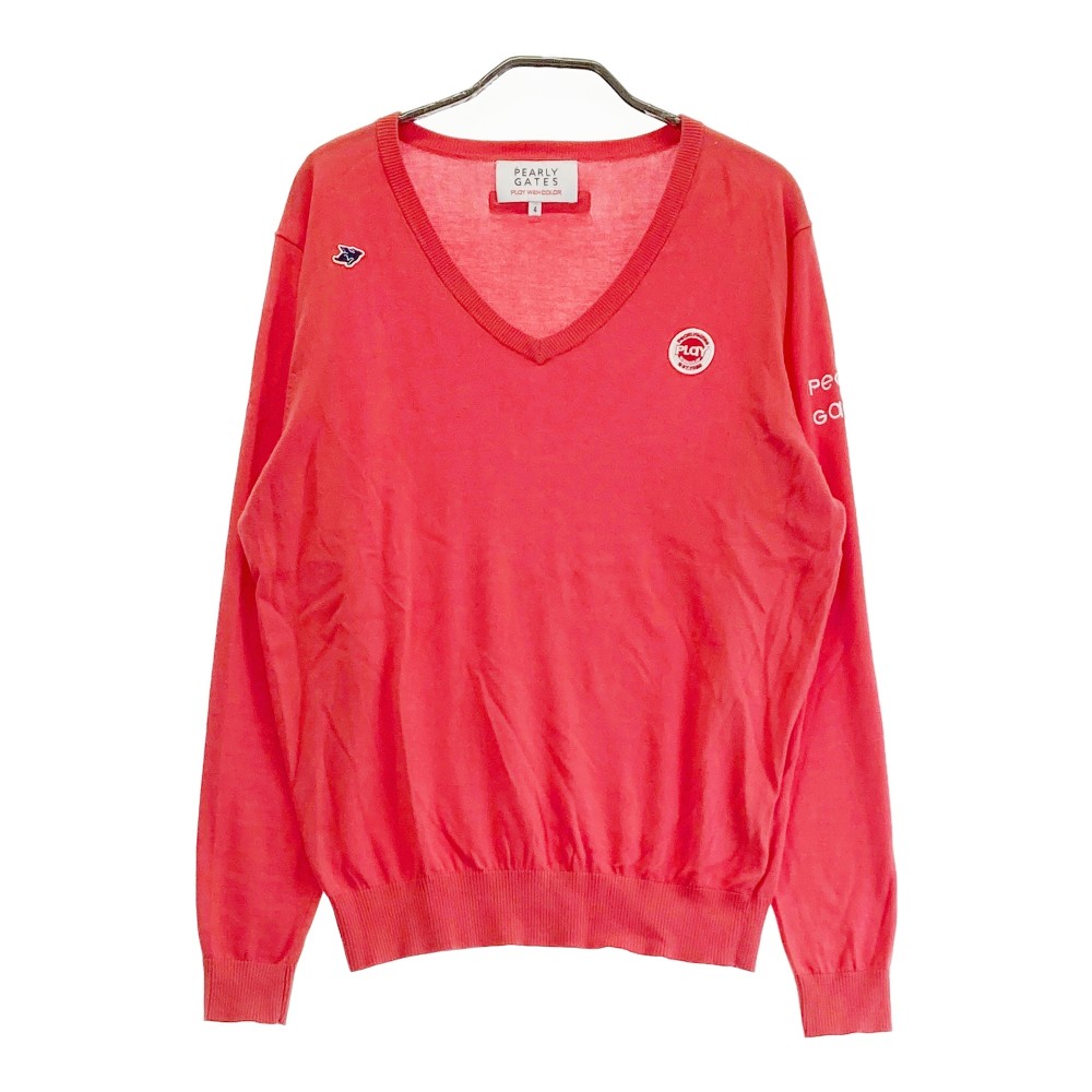 PEARLY GATES パーリーゲイツ Vネック ニットセーター レッド系 4 【中古】ゴルフウェア メンズ