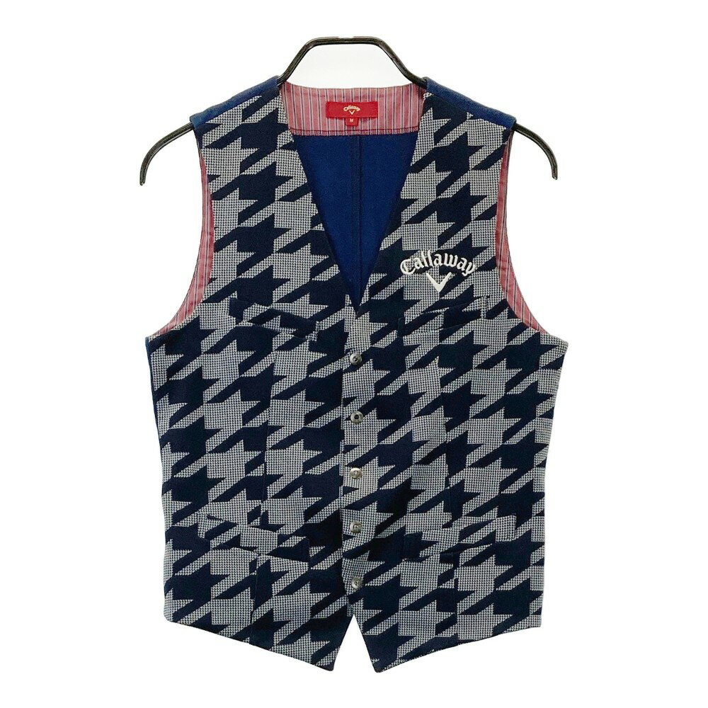 CALLAWAY キャロウェイ レッドレーベル ボタンベスト 千鳥柄 ネイビー系 M 【中古】ゴルフウェア メンズ