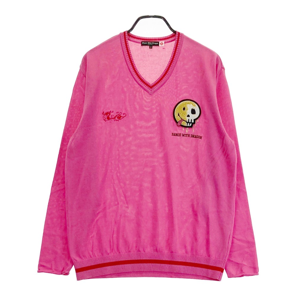 DANCE WITH DRAGON ダンスウィズドラゴン Vネック ニットセーター ピンク系 4 【中古】ゴルフウェア メンズ