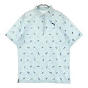 PUMA GOLF プーマゴルフ 2023年モデル 半袖ポロシャツ シアサッカー 総柄 ブルー系 M 【中古】ゴルフウェア メンズ(4)