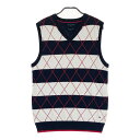 TOMMY HILFIGER GOLF トミー ヒルフィガーゴルフ ニットベスト ボーダー ダイヤ柄 ネイビー系 S 【中古】ゴルフウェア メンズ