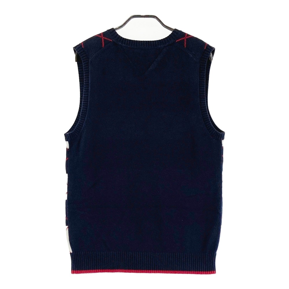 TOMMY HILFIGER GOLF トミー ヒルフィガーゴルフ ニットベスト ボーダー ダイヤ柄 ネイビー系 S 【中古】ゴルフウェア メンズ