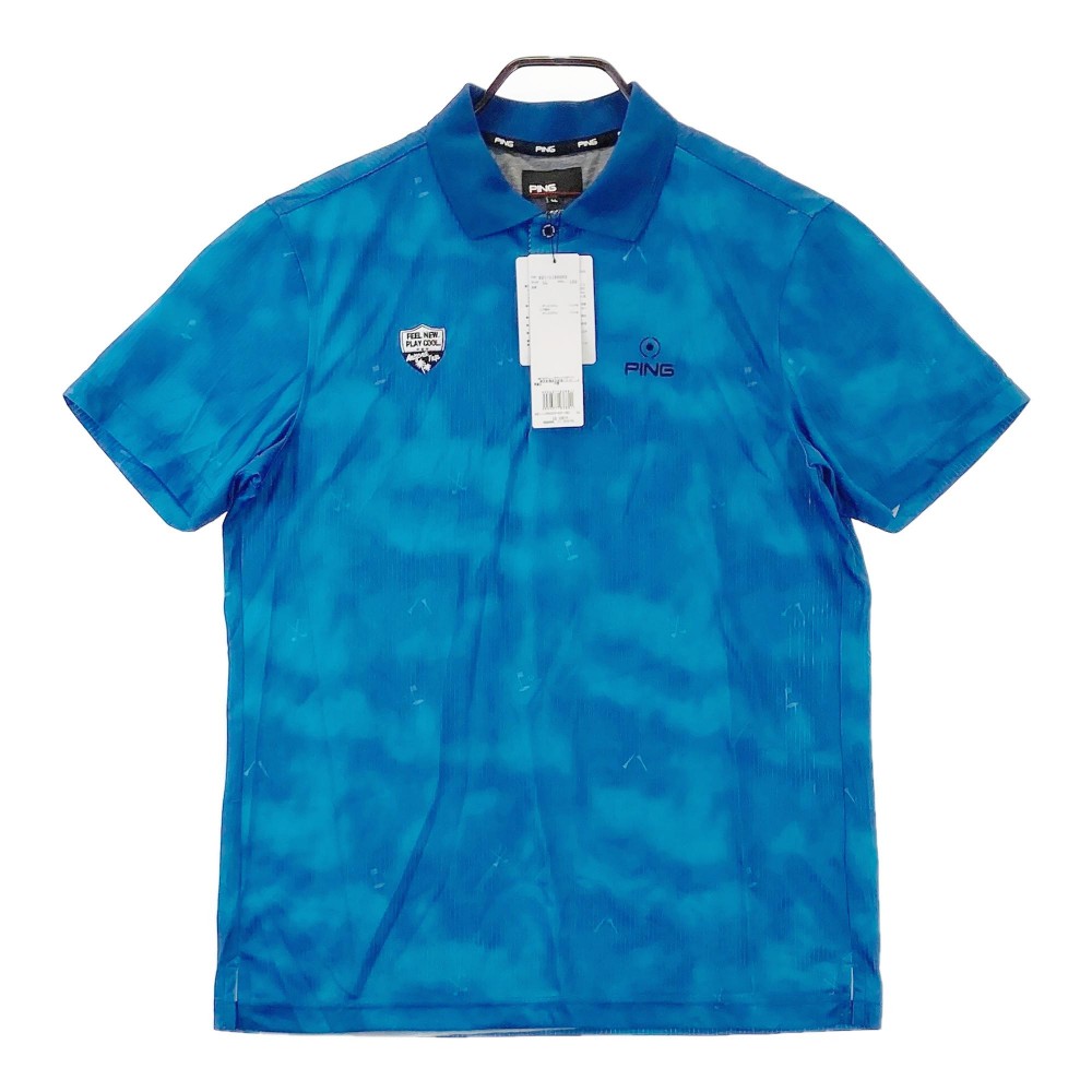 PING ピン 半袖ポロシャツ タイダイ柄 ブルー系 LL 【中古】ゴルフウェア メンズ