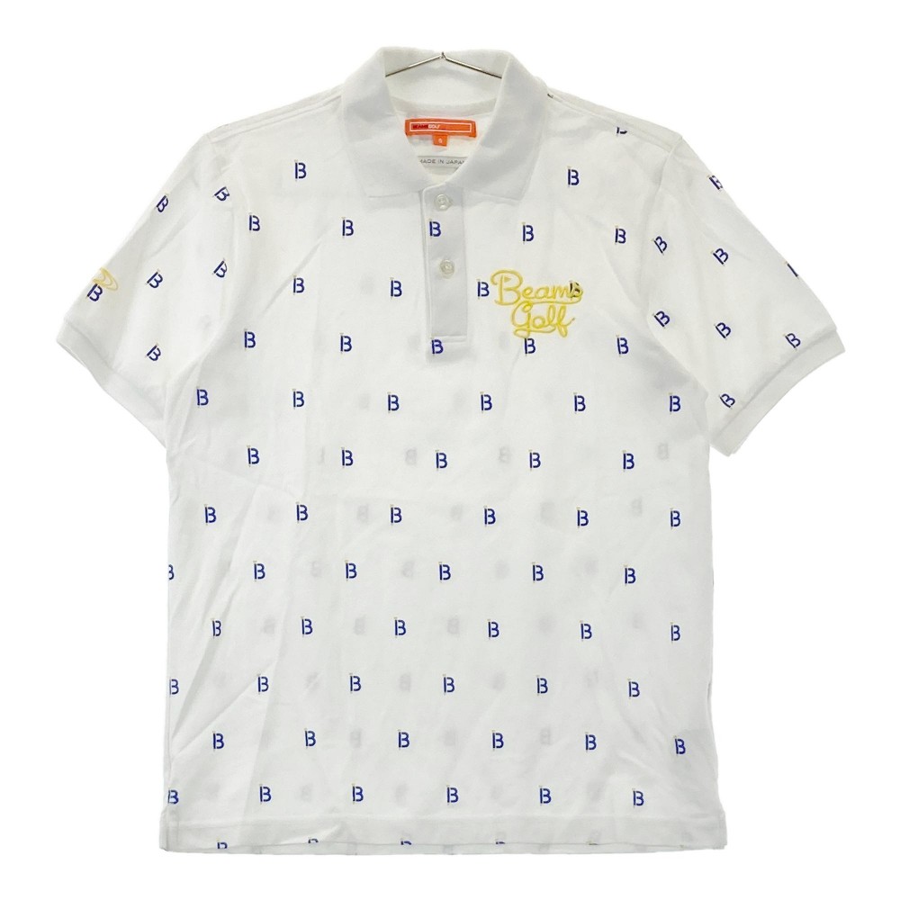 BEAMS GOLF ビームスゴルフ 半袖ポロシャツ 総柄 ホワイト系 S 【中古】ゴルフウェア メンズ